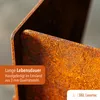 Close-up of a rusty metal object with an orange overlay containing text and a logo in the bottom right corner. Produktbild-Vorschau