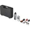 A set of electronic testing equipment including a case, two handheld devices, cables, probes, and batteries, laid out on a white background. Produktbild-Vorschau