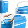 Collage of four close-up shots of a blue and white cooler. Podgląd zdjęcia produktu