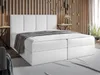 A white bed with a mattress topper is shown in a bedroom setting with a wooden paneled wall and decorative leaves. Náhled obrázku produktu