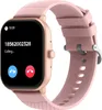 A pink smartwatch with a rose gold casing is displayed against a white background. The watch screen shows an incoming call from the number 18562002328, with options to accept or decline the call. Voir les images du produit