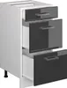 A 3D rendering of a kitchen base cabinet with three drawers, shown with the drawers partially open. Anteprima dell’immagine prodotto