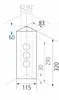 A technical drawing with dimensions of a corner power outlet. Produktbild-Vorschau