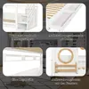 A collage of four close-up images showcasing different features of a white bunk bed with wooden accents. Podgląd zdjęcia produktu