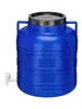 A blue plastic barrel with a black lid and a white spigot is shown against a white background. Produktbild-Vorschau
