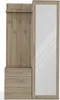 A hallway wardrobe with a mirror and drawers, shown against a white background. Produktbild-Vorschau