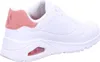 A side view of a white Skechers sneaker with pink accents. Produktbild-Vorschau