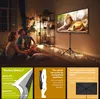 A family is watching a movie on a projector screen in a dimly lit room, with decorative lights on the floor. Produktbild-Vorschau