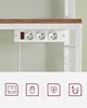 A white power strip with three outlets and a red switch is mounted under a wooden shelf. Náhled obrázku produktu