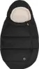 A black baby footmuff with a cream-colored fuzzy interior, shown from the front. Produktbild-Vorschau