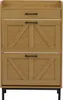 A front view of a wooden shoe cabinet with two flip-out compartments and a drawer. Podgląd zdjęcia produktu