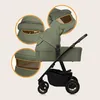 A green baby stroller with close-up views of its features. Produktbild-Vorschau