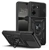 A black phone case with a ring holder and camera cover is shown from multiple angles. Produktbild-Vorschau