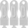 Three white plastic child safety locks for electrical outlets are arranged side-by-side against a white background. Anteprima dell’immagine prodotto