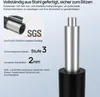 Close-up of a gas lift cylinder for an office chair, with marketing text and certifications. Produktbild-Vorschau