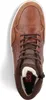A top-down view of a brown leather bootie with white trim and laces. Anteprima dell’immagine prodotto