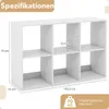 A diagram showing the dimensions of a white cube shelf unit. Náhľad obrázku produktu
