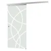 A glass sliding door with a circular pattern, mounted on a silver track. Produktbild-Vorschau