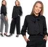 Damenhemd Mit Schleife Hals Schwarz Elegante Bluse Damen Produktbild-Vorschau 1