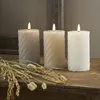 LED Stumpenkerze SWIRL - Echtwachs - warmweiße 3D Flamme - 15cm - Batterie - Timer - beige Produktbild-Vorschau