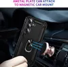A hand holding a black phone case with a ring holder, attaching it to a rose gold magnetic car mount attached to a car's air vent. Anteprima dell’immagine prodotto