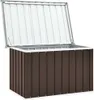 A brown outdoor storage box with its lid open, shown against a white background. Voir les images du produit
