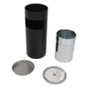A disassembled black and silver trash can with an ashtray and inner bin, displayed on a white background. Voir les images du produit