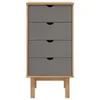 A tall, narrow chest of drawers with four gray drawers and a wooden frame, standing on four wooden legs. Voir les images du produit
