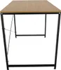 A close-up, straight-on view of a desk with a light brown wood top and black metal legs, set against a white background. Náhľad obrázku produktu