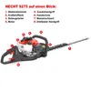 A diagram labeling the parts of a hedge trimmer. Produktbild-Vorschau