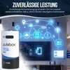 A battery is shown in the foreground with a digital network graphic overlaying a background that appears to be a smart home or office environment. Produktbild-Vorschau