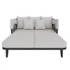 A studio shot of a two-seater outdoor sofa with cushions and an integrated awning. Produktbild-Vorschau