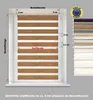 A diagram showing how to measure a roller blind for installation, with a sample of fabric colors on the right. Produktbild-Vorschau