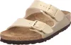 A single Birkenstock Arizona sandal in a gold color is shown against a white background. Produktbild-Vorschau