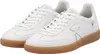 A pair of white leather sneakers with brown rubber soles, shown from a slightly elevated side angle against a white background. Produktbild-Vorschau