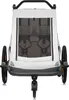 A front view of a double child trailer for a bicycle, shown on a white background. Produktbild-Vorschau