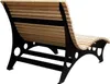 A wooden bench with a black metal frame, shown from the back. Voir les images du produit