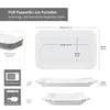 A diagram showing the dimensions and features of porcelain plates designed to look like paper plates. Produktbild-Vorschau