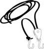 A black rope with a pulley system and two hooks, isolated on a white background. Produktbild-Vorschau