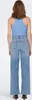 A woman is shown from the back wearing a blue tank top and wide-leg jeans. Produktbild-Vorschau