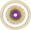 A circular, geometric design created with colorful lines, resembling a spirograph drawing. Podgląd zdjęcia produktu