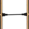 A close-up view of two black electrical plugs connected by a black cable, attached to wooden frames. Produktbild-Vorschau