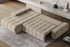 A sectional sofa with a pull-out bed function is shown in a modern living room setting. Produktbild-Vorschau