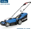 A blue and gray electric lawnmower is shown against a white background. Produktbild-Vorschau