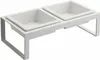 A white ceramic double pet bowl set on a white metal stand against a white background. Anteprima dell’immagine prodotto
