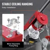 Close-up of a red electric hoist, with an inset diagram showing installation details. Voir les images du produit