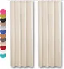 Two beige curtains hanging side-by-side, with a color swatch chart on the left. Podgląd zdjęcia produktu