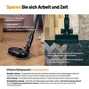 A split image showcasing a vacuum cleaner with a mopping attachment on one side and a close-up of different floor types with a vacuum cleaner head on the other side. Text provides details about the product's features and benefits. Anteprima dell’immagine prodotto