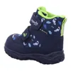 A single blue and green children's boot with a dinosaur pattern. Produktbild-Vorschau