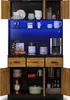 A modern kitchen buffet cabinet with LED lighting, showcasing various kitchen appliances and dishes. Náhled obrázku produktu